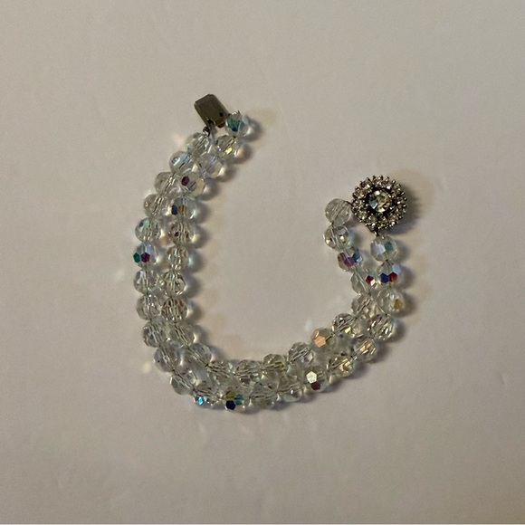 BERGERE BRACELET 2 STRAND CRYSTAL AURORA BOREALIS VINTAGE SIGNED 7.5” RHINESTONE - Picture 4 of 9